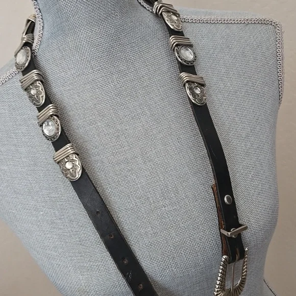 Western-Style Leather Belt featuring  silver-toned conchos & matching buckle - Picture 5 of 10